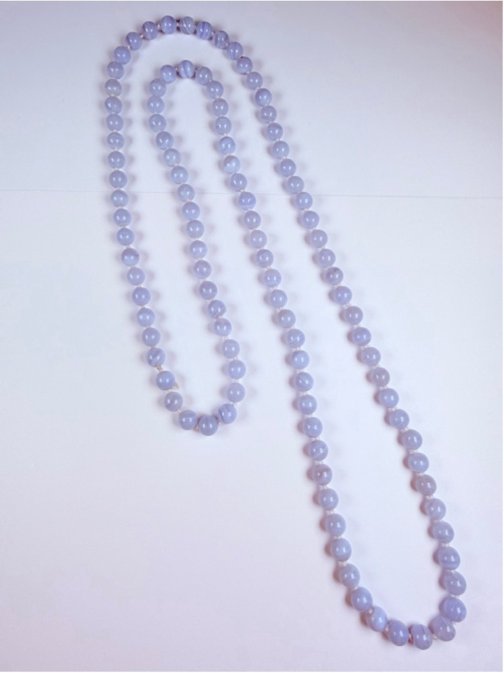 Blue Lace Banded Agate Chalcedony 361 CT Natural 7.75MM Bead 38" Necklace 72g